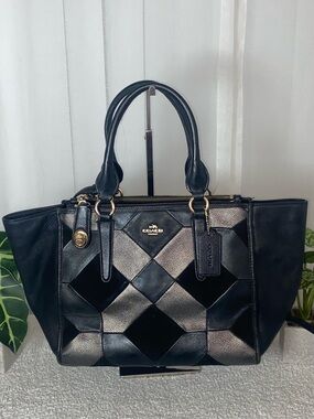 GUC Coach Black Quilted Metallic Prairie Patchwork Tote